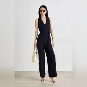 Mango Navy Sleeveless Jumpsuit